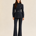 Sculpted Waist Denim Shirt & Flared Pants Set