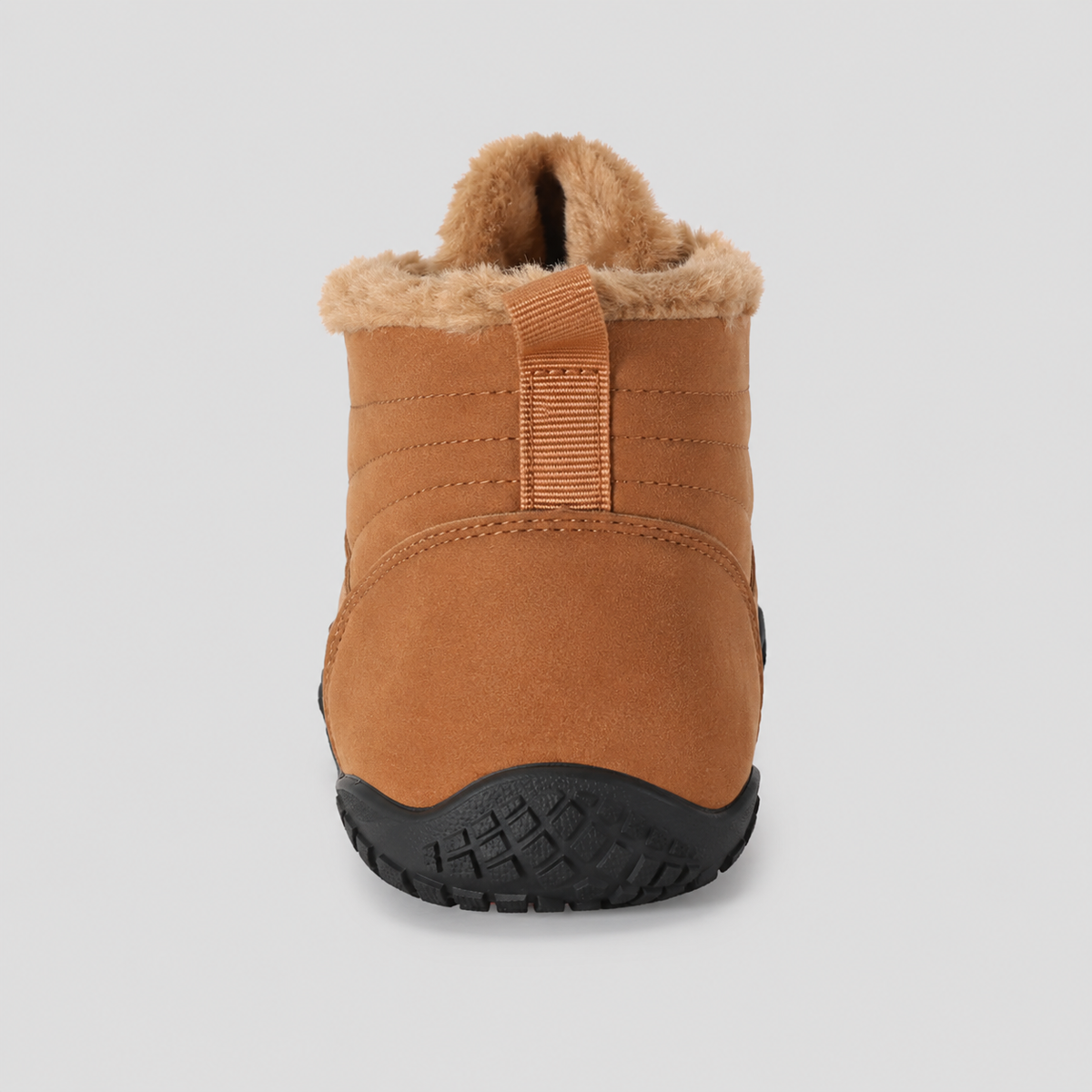 Color: Tan | Heel view of fleece-lined barefoot winter boots